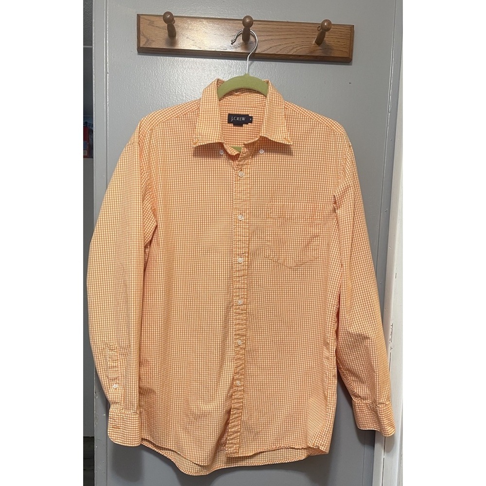 J.Crew Men's Orange/White Gingham Long Sleeve Button Up Shirt Size Medium